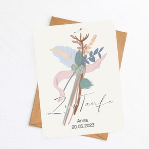 Carte de félicitations pour le baptême "Fleurs sèches" | Carte de baptême personnalisée | carte de voeux bébé | carte bébé | carte avec nom