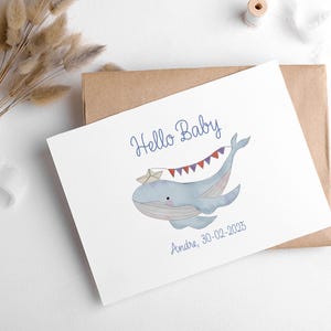 Biglietto di nascita personalizzato con acquerello | Biglietto pieghevole per la nascita | Biglietto di auguri personalizzato per neonati | Carta acquerello ragazza ragazzo | Regalo per la nascita