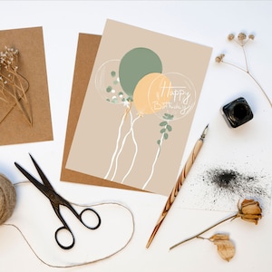 Carte d’anniversaire « Ballon d’anniversaire » - Carte d’anniversaire - Carte de vœux avec ballons - y compris enveloppe en papier kraft