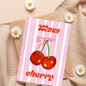 Muttertagskarte „Mum Cherry“ – Klappkarte mit Aquarell-Kirschen & zartem Rosa – Handgemalt auf hochwertigem Aquarellpapier