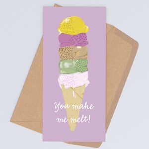 Biglietto per la giornata internazionale della donna "Melt" - Cartolina lunga gelato - regalo amore - biglietto di compleanno - gelato waffle - dolce biglietto di auguri - formato speciale