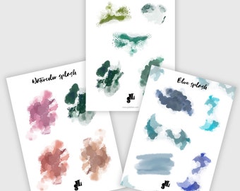 Aquarell Kleckse Sticker Set -  Aufkleber Journal Sticker Sticker Sheet Zubehör - Aquarell Pinselstriche -Planer - Scrapbooking