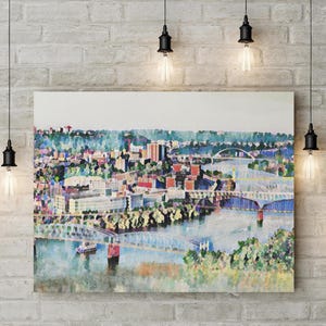 Pittsburgh Cityscape Canvas Print: Watercolor Art by Dawn Johnson