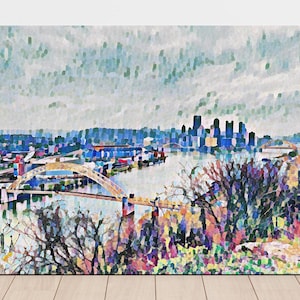 Pittsburgh Three Rivers Canvas Print: Westend Overlook Gallery Wrap, Artwork by Dawn Johnson of Cool Aunt Designs