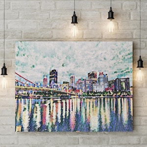 Pittsburgh Skyline Canvas Print: North Shore View Gallery Wrap, Artwork by Dawn Johnson