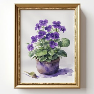 Violet Plant Watercolor Fine Art Print from Cool Aunt Designs, Artwork by Dawn Johnson, Floral Wall Art, Modern Botanical Art