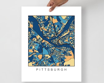 Modern Bold Poster Map of Pittsburgh Pennsylvania, Yinzer Gift, Steel City USA Dahntown