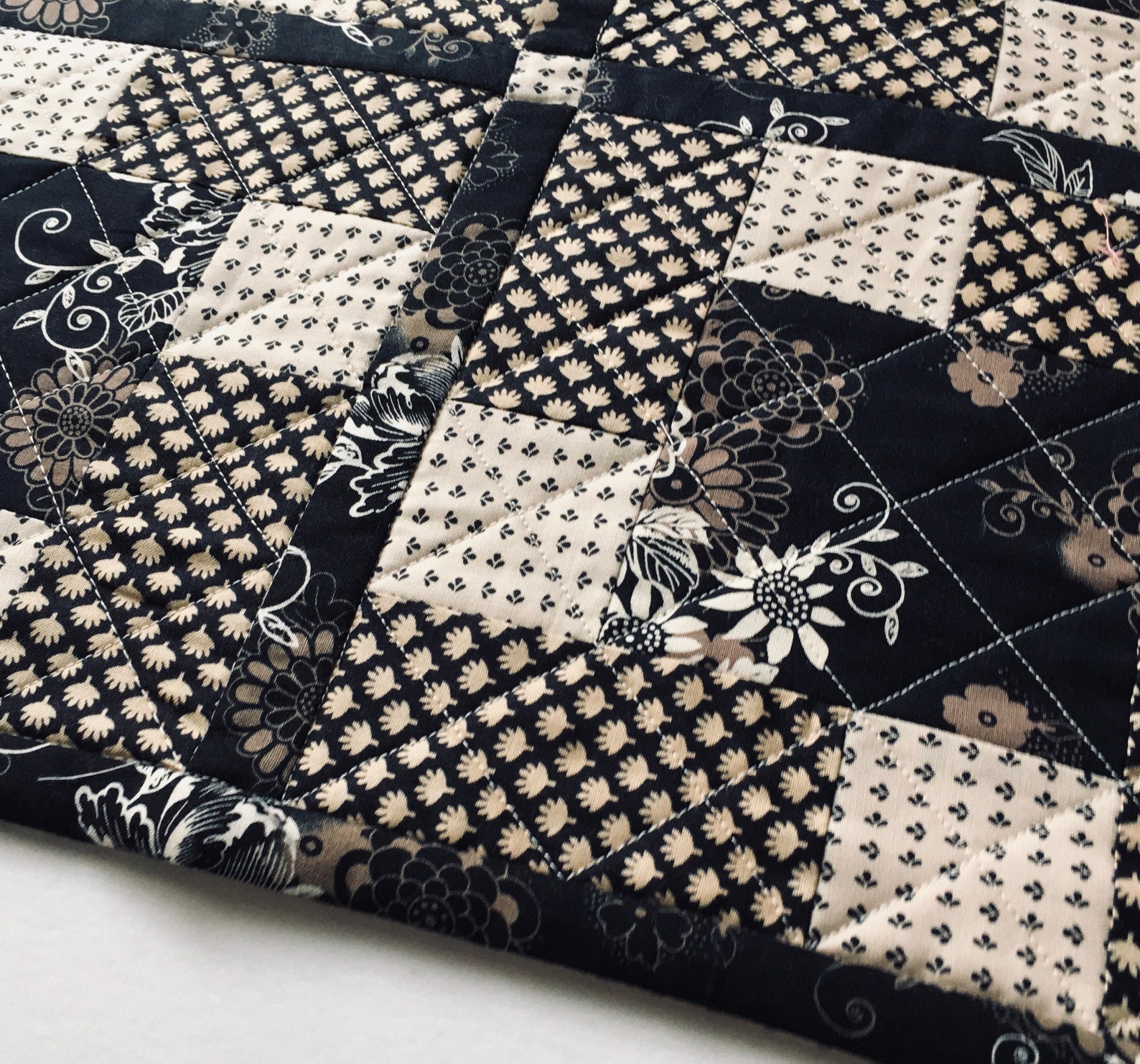 Black and White Floral Quilt 18x18 Etsy