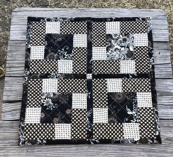 Black and White Floral Quilt 18x18 Etsy