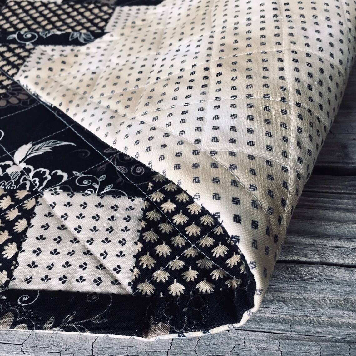 Black and White Floral Quilt 18x18 Etsy