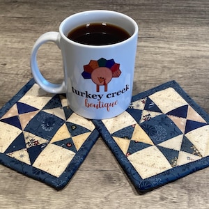 Ohio Star Blue Quilted Coasters, Set of 2