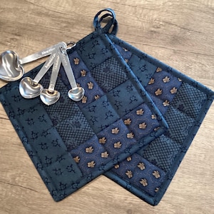 Blue Patchwork Hot Pads, Set of 2