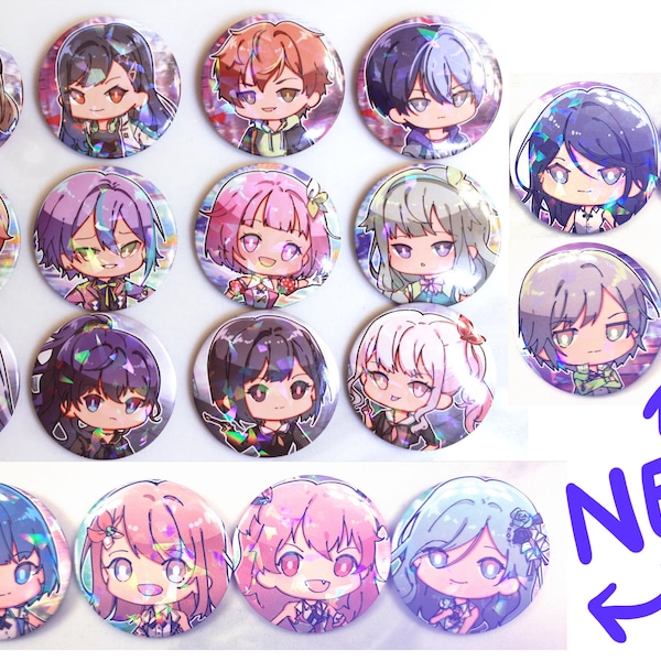 Project Sekai Holographic Chibi Button Pins 1.7"/44 mm | NEW!!! more more jump + leo / need