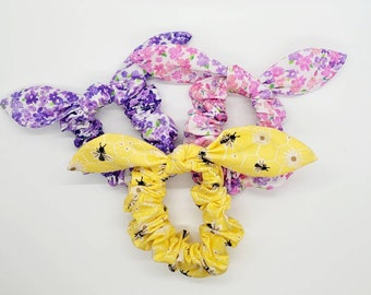Easter Scrunchies, Bunny Ear Scrunchies, Bee Scrunchie, Bumble Bee, Hair scrunchies, Hair Ties, Spring Scrunchies, Hair Scarf Scrunchies
