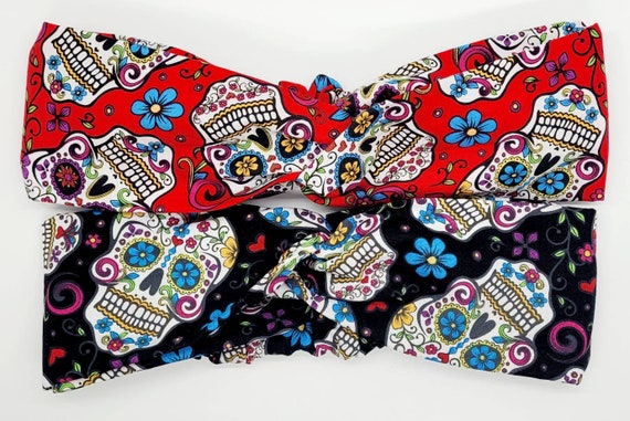 Sugar Skull headband, Turban Headband, Twist headband, Day of the Dead headband, Stretchy headband, Knot headband, Cinco de mayo, Boho