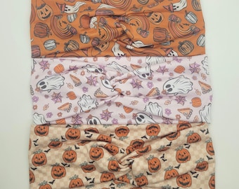 Halloween Headband, Halloween Knotted Headband, Spooky Headband, Boho Twist Headband, Jack O Lanterns, Ghosts, Pumpkins, Headbands for women