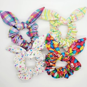 Back to School Scrunchies, Bow Scrunchie, Polkadots, Bunny Ear Scrunchies, Hair Ties, School Hairbows, Spring Scrunchies, 90s fashion