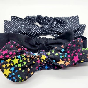 Tie Headbands, Bow Headband, Polkadot Headband, Stars Headband, Bandana Headband, Knot Headband, Headscarf Headband, Retro, Boho Headbands