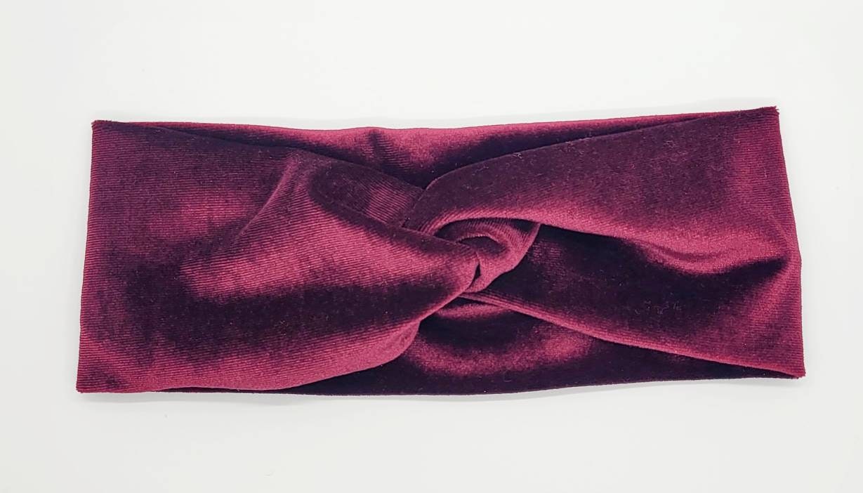 Boho Twist Headband, Velvet Headband, Burgundy Headband  display picture 3