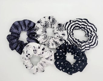 Halloween Scrunchies, Scrunchie Set, Spooky Scrunchie, Spider Scrunchie, Cross Scrunchie, Horror Scrunchies, Fall Scrunchies, Goth Hair Ties