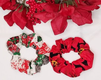 Christmas Scrunchie, Christmas,  Hair Scrunchie, Hair Ties, Hair Elastics, Santa Claus, Floral, Hairband, Ponytail Holder, Top Knot