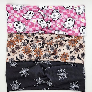 Halloween Headband, Halloween Twist Headband, Spooky Headband, Hippie Halloween, Stretchy Headband, Ghosts, Spiderwebs, Headband for women