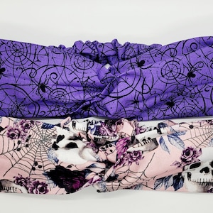 Sugar Skull headband, Day of the Dead headband, Halloween headband, Turban twist headband, Women&#39;s headband, Skeleton headband, Spiderwebs