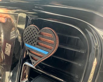 Laser Cut Blue Line Heart Car Vent Clip | Law Enforcement Gift
