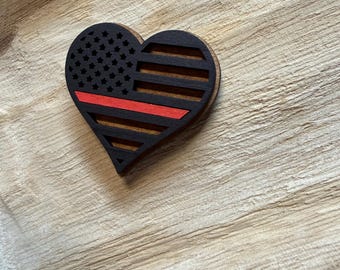 Thin Red Line Car Vent Clip | Firefighter Gift, Heart Flag