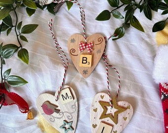 Handmade Christmas tree decorations / customisable with name initial / scrabble letters