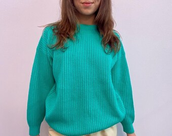 Teal Knit Crew Neck Pullover Sweater - Etsy