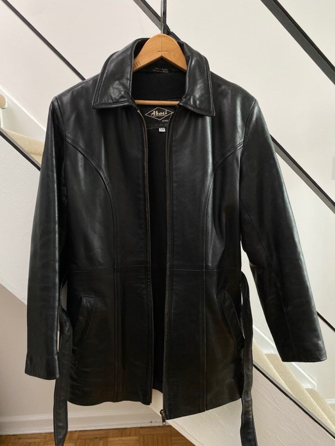 Vintage Abaci Black Leather Coat Made in Canada Etsy