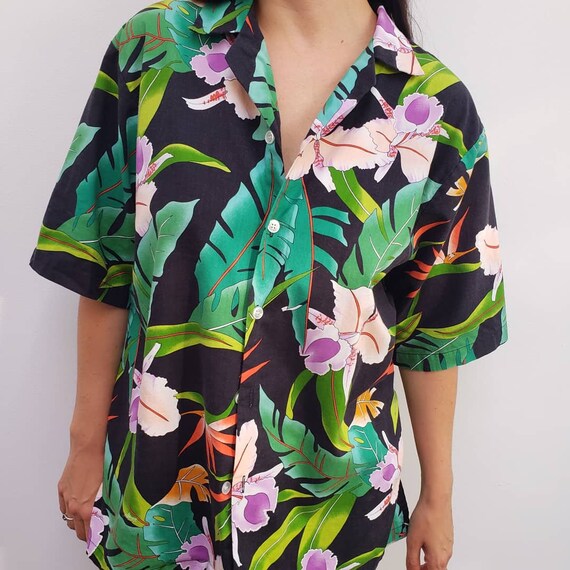 classic black tropical hawaiian shirt oversized fl
