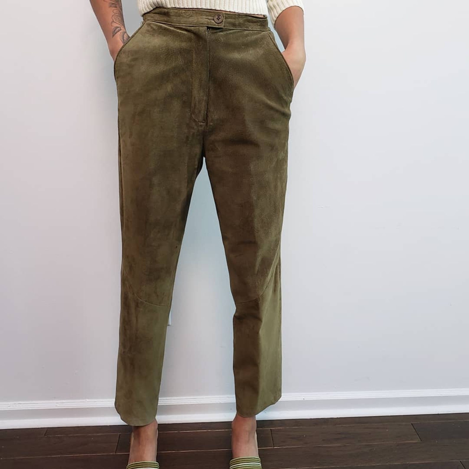 olive green leather pants
