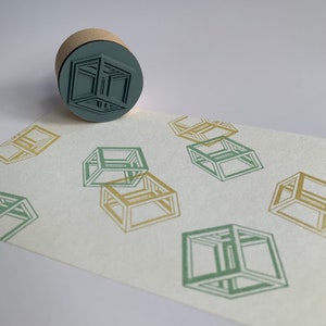 Platoniczny Solidny Stempel. Sześcian 3D. Sześć ścian. Element Ziemi. Czakra Podstawowa. Struktura platońska. Stempel Geometryczny