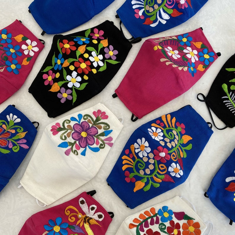 Artisan Floral Embroidered Face Mask - Beautiful Mexican Embroidery Contoured Mask - Flor Cubrebocas - Reusable Mask - Flower Design 