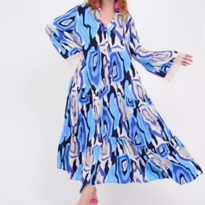 Spring Dress,Floral Dress,Button Dress,A-Line Dress,Oversize Dress,Maxi Dresses For WomenWith Sleeves,Half Sleeve Dress,Summer Dress
