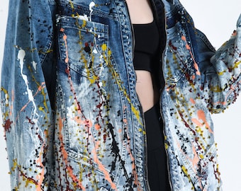 Paint Splatter Denim Jacket Women | Hand Painted Denim Jacket | Artistic Denim Jacket | Statement Jacket | Street Style Jacket