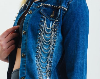 Chain Embellished Denim Jacket Women | Statement Jean Jacket