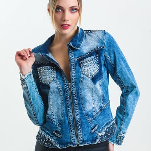 Rhinestone-Denim-Outwear, Consert-Jeansjacke, blaue Jeansjacke, Braut-Jeansjacke, Luxusjacke, Spezialanfertigung, Hochzeits-Jeansjacke