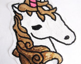 Sequin Unicorns Horse Comics Cartoon Patch Sews Irons on Embroidered Sign BadES 