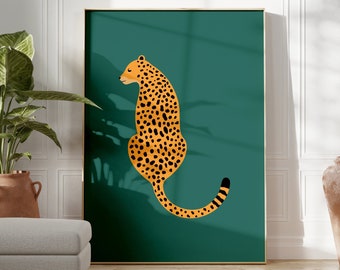 Leopard Poster Print | Pink | Blue | Green | Wildlife | Jungle | Gallery Wall | Living Room/Bedroom/Kitchen Wall Art | A5/A4/A3/A2/A1/A0