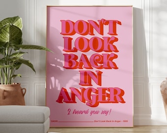 Unofficial Don't Look Back In Anger Inspired Print | Gallagher | Living Room/Bedroom/Kitchen Wall Art | A5/A4/A3/A2/A1/A0