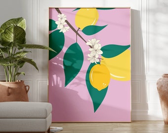 Lemon Yellow and Pink Poster Print | Fruit Market | Poster Print | Gallery Wall | Living Room/Bedroom/Kitchen Wall Art | A5/A4/A3/A2/A1/A0