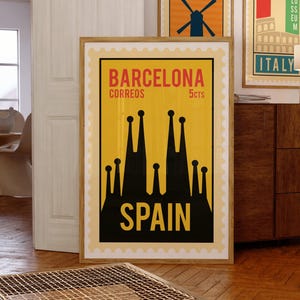 Spanien | Barcelona | Sagrada | Vintage Reise Poster | Reise Stempel Print Kollektion | Wohnzimmer/Schlafzimmer/Küchenwand | A5/A4/A3/A2/A1/A0