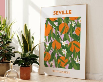 Seville Fruit Market Print | Spain | Orange | Gallery Wall | Living Room/Bedroom/Kitchen Wall Art | A5/A4/A3/A2/A1/A0