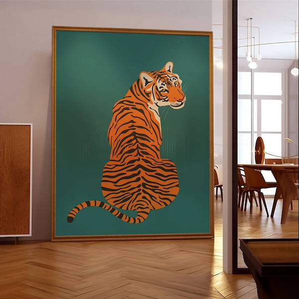 Poster Tiger | Orange | Grün | Wildtiere | Dschungel | Boho | Galerie-Wand | Wohnzimmer/Schlafzimmer/Küche Wall Art | A5/A4/A3/A2/A1/A0