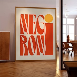 Negroni Orange Cocktail Print | Alcohol | Garden/Kitchen Bar | Man cave | Kitchen Disco | Vintage | Retro | Fun | Party | A5/A4/A3/A2/A1/A0