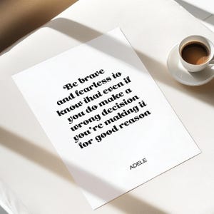 Adele Quote | Typographic Quote Print | Inspirational | Brave | Fear | Mistakes | Living Room/Bedroom/Kitchen Wall Art | A5/A4/A3/A2/A1/A0