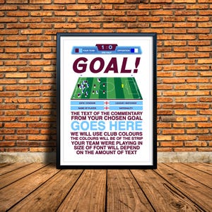 Custom Unframed Football Goal Poster | Commentary Print | Celebration | Living Room/Man Cave/Bedroom/Kitchen | A5/A4/A3/A2/A1/A0